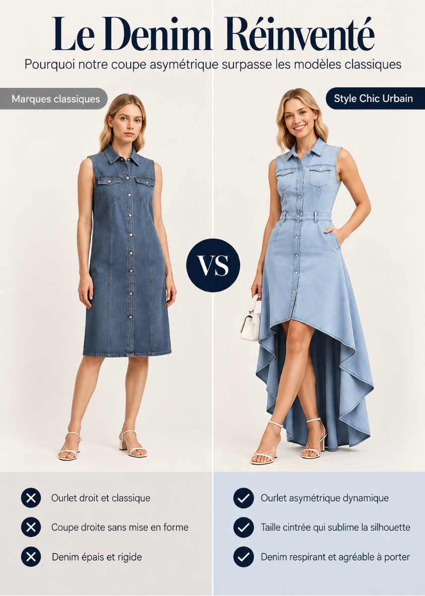 Célestine | Robe en jean asymétrique sans manches