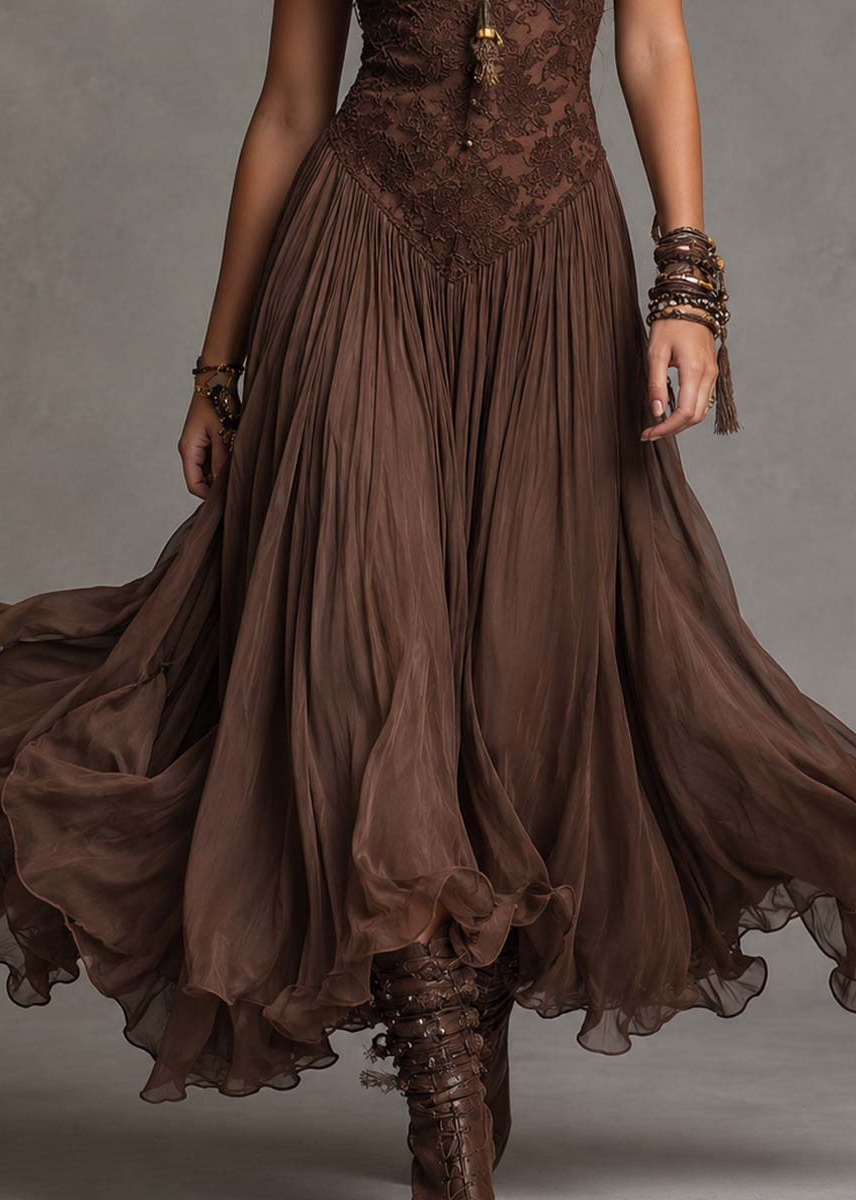 Éléonore | Robe longue en mousseline et dentelle
