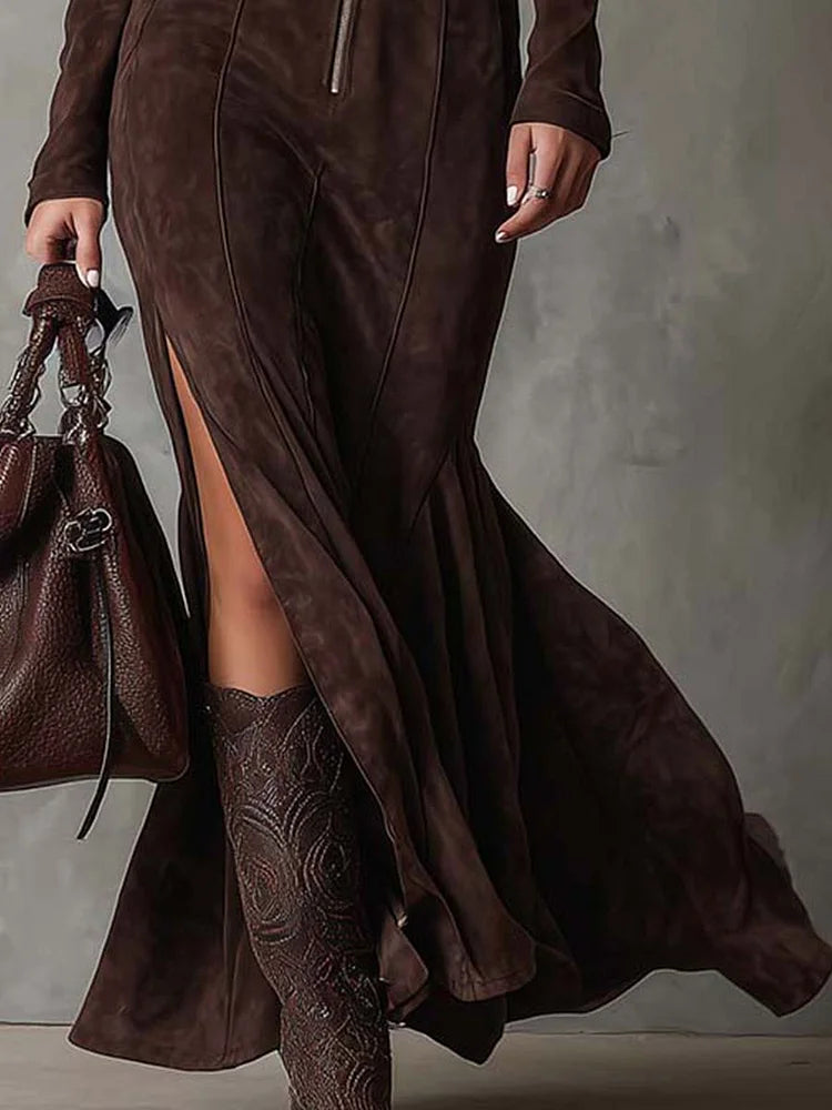 Séverine | Robe longue vintage zippée avec ceinture