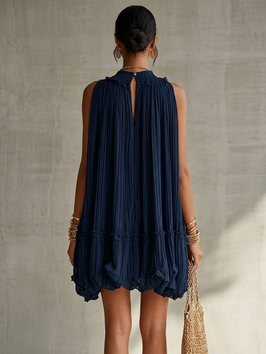 Verlaine | Mini robe en mousseline, col américain et jupe ballon