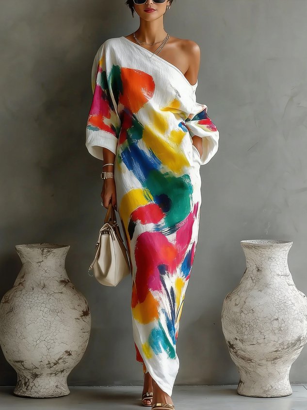 Chloé | Robe Maxi Asymétrique à Imprimé Abstrait