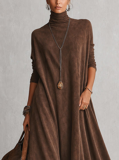 Alix | Robe longue vintage effet daim avec dentelle