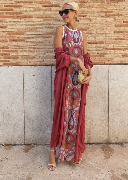Majorie | Ensemble satiné artistique avec robe et châle assorti