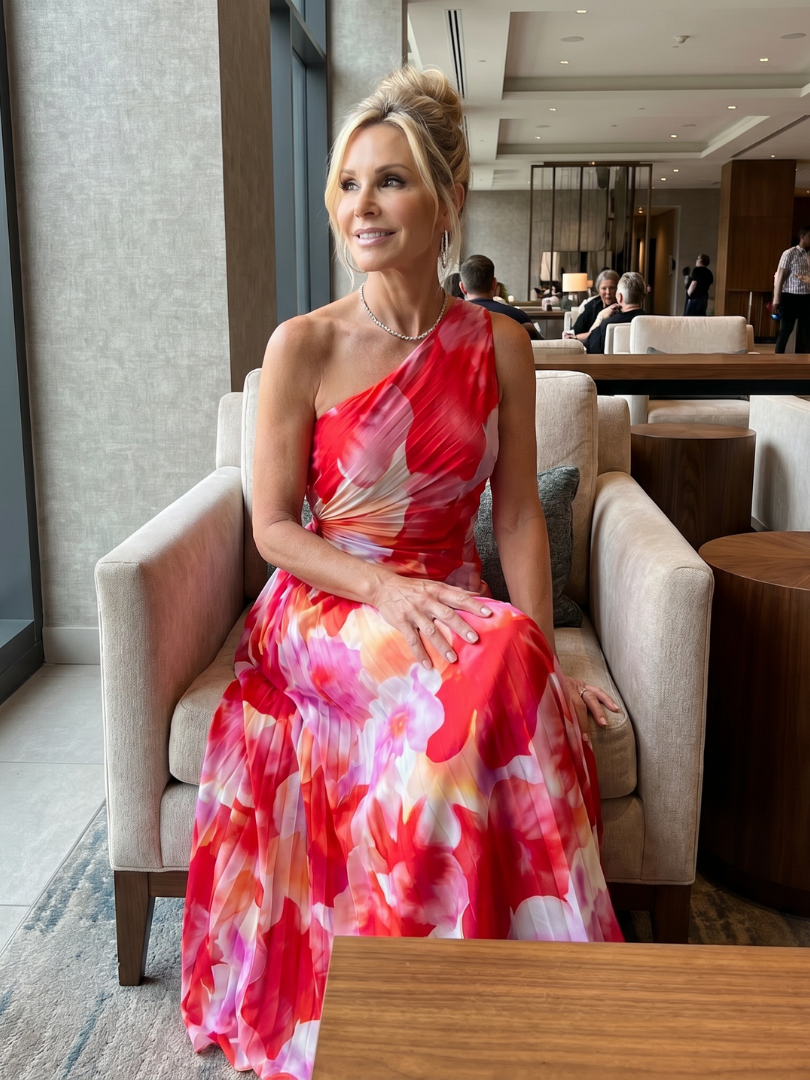 Éclat | Robe midi asymétrique, corsage plissé une épaule