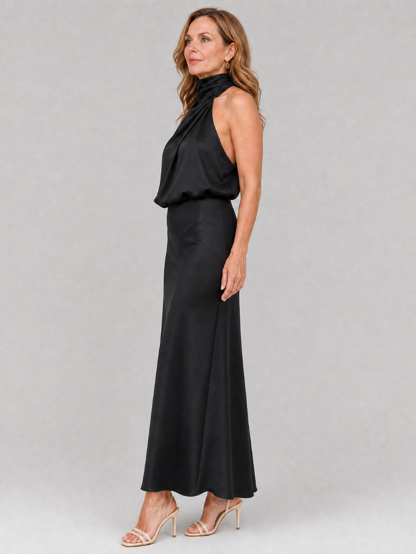 Céleste | Robe midi sans manches avec encolure drapée