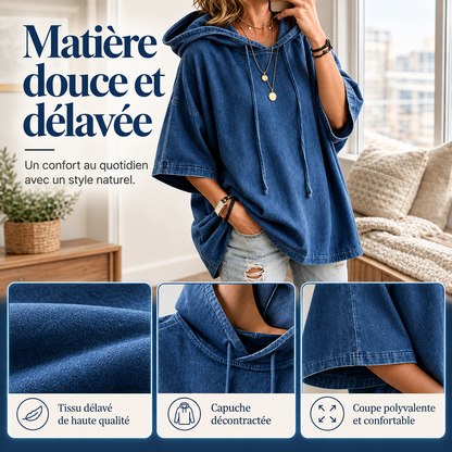 Évelyne | Haut en jean à capuche décontracté