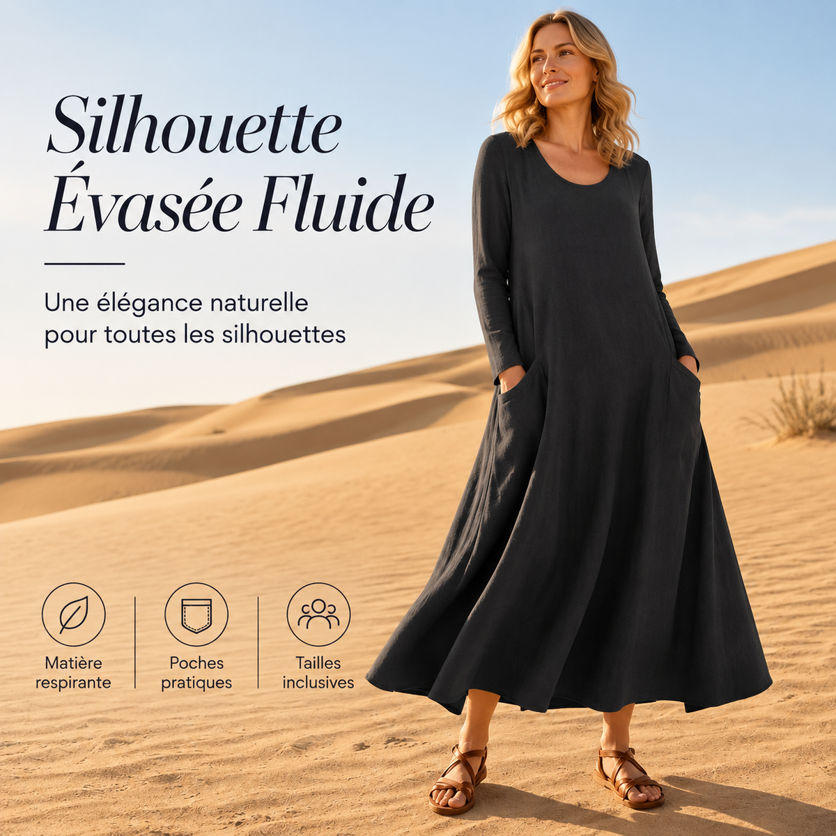 Garance | Robe longue fluide à manches longues