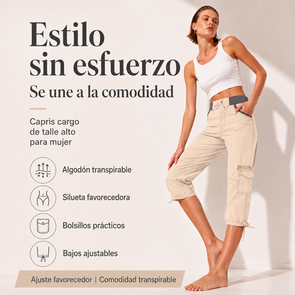 Valeria | Pantalon Capri Cargo taille haute