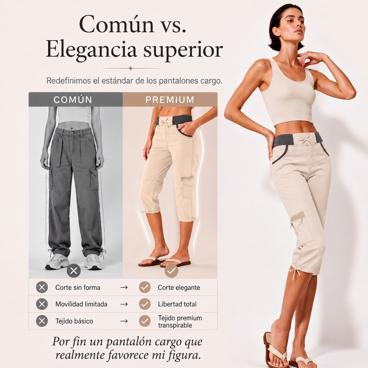 Valeria | Pantalon Capri Cargo taille haute