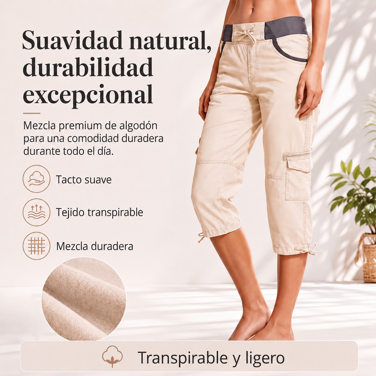 Valeria | Pantalon Capri Cargo taille haute