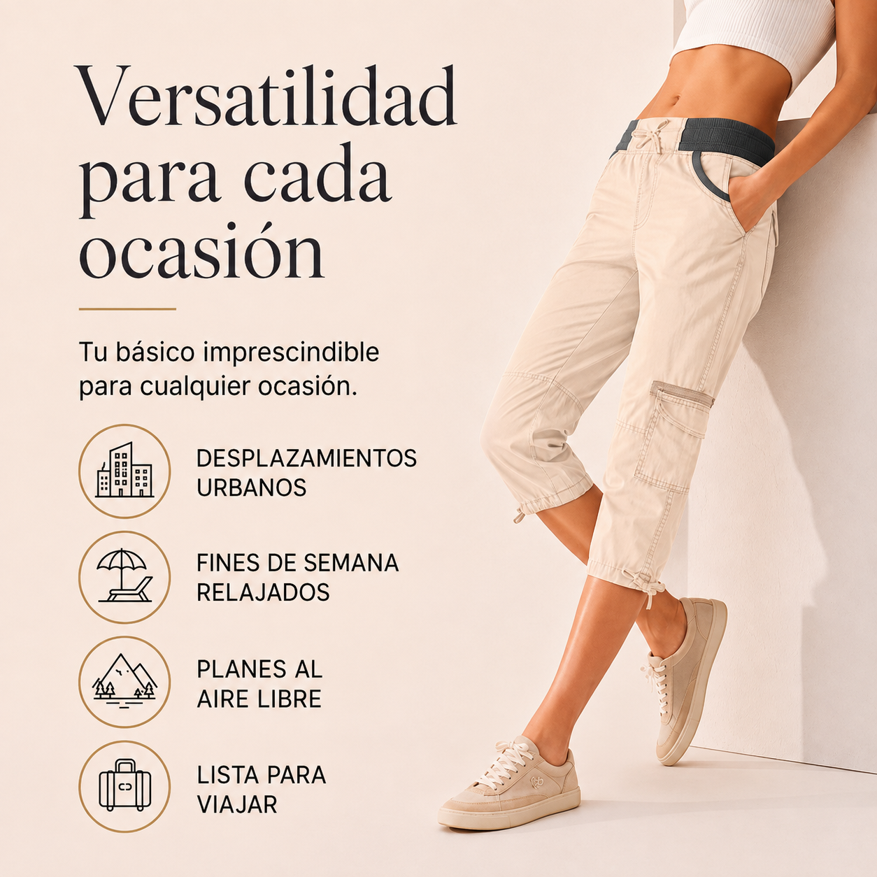 Valeria | Pantalon Capri Cargo taille haute
