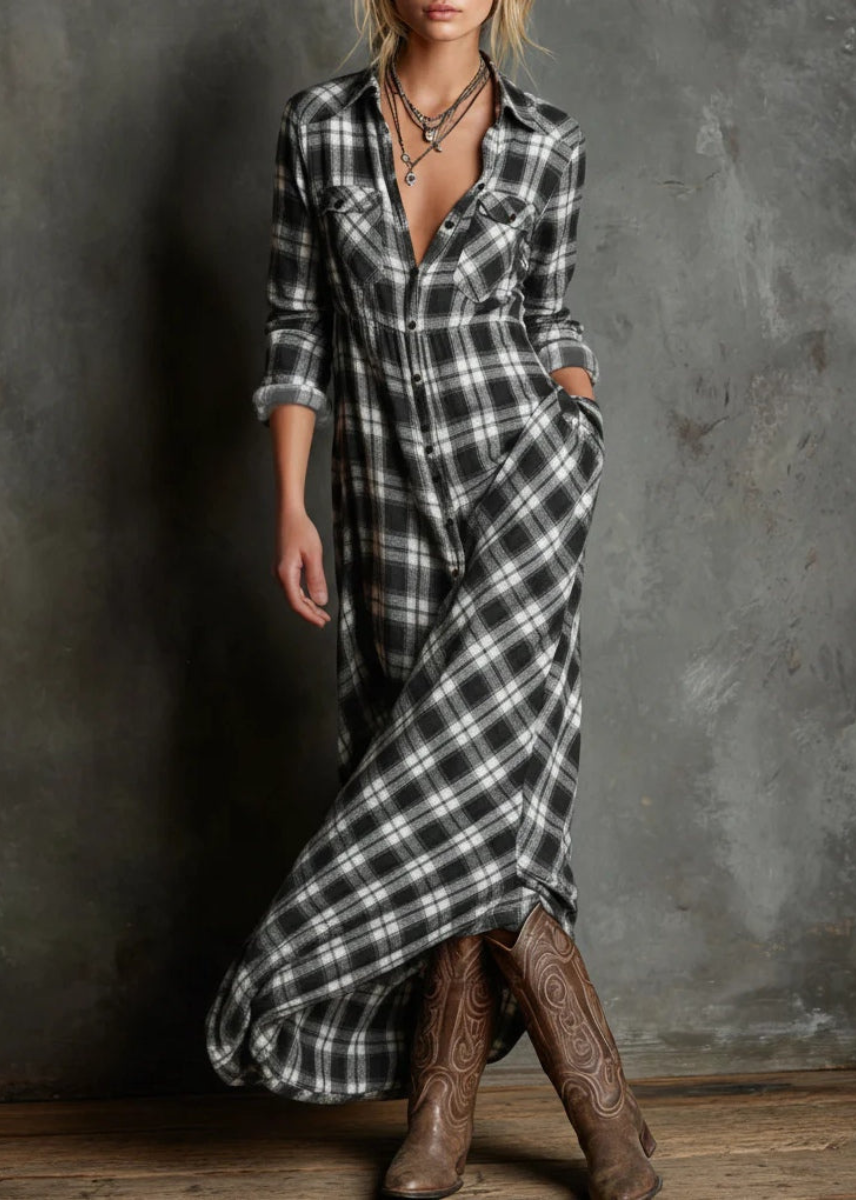 Madeleine | Robe chemise longue à carreaux vichy