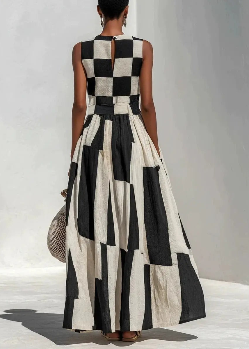 Noa | Robe longue à motifs géométriques noir et blanc