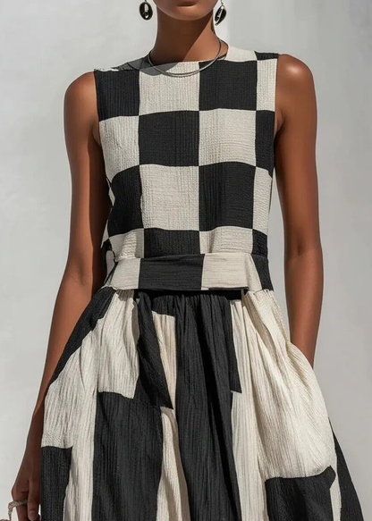 Noa | Robe longue à motifs géométriques noir et blanc