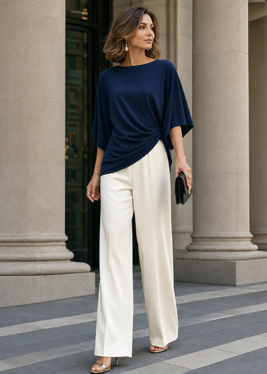 Élodie | Ensemble blouse drapée et pantalon large