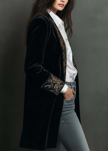 Blazer noir slim à revers et imprimé baroque