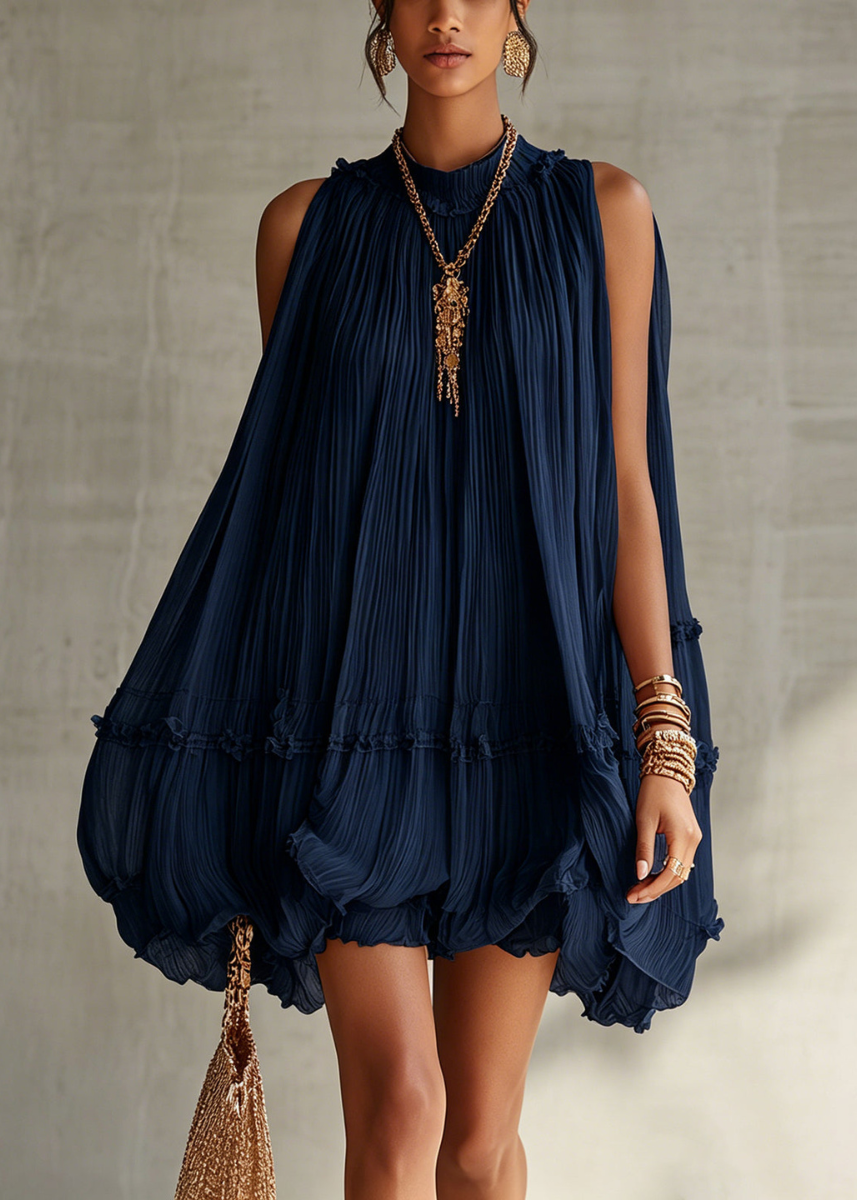Verlaine | Mini robe en mousseline, col américain et jupe ballon