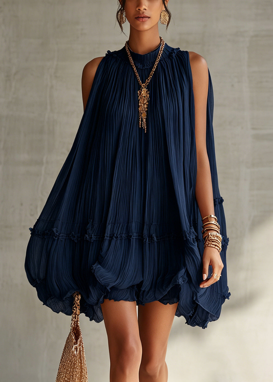 Verlaine | Mini robe en mousseline, col américain et jupe ballon