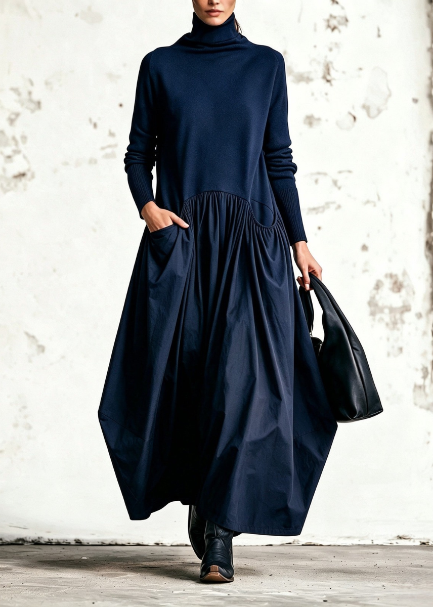 Ariane | Robe longue oversize à col montant et poches