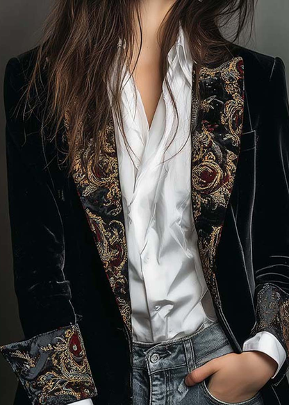 Blazer noir slim à revers et imprimé baroque