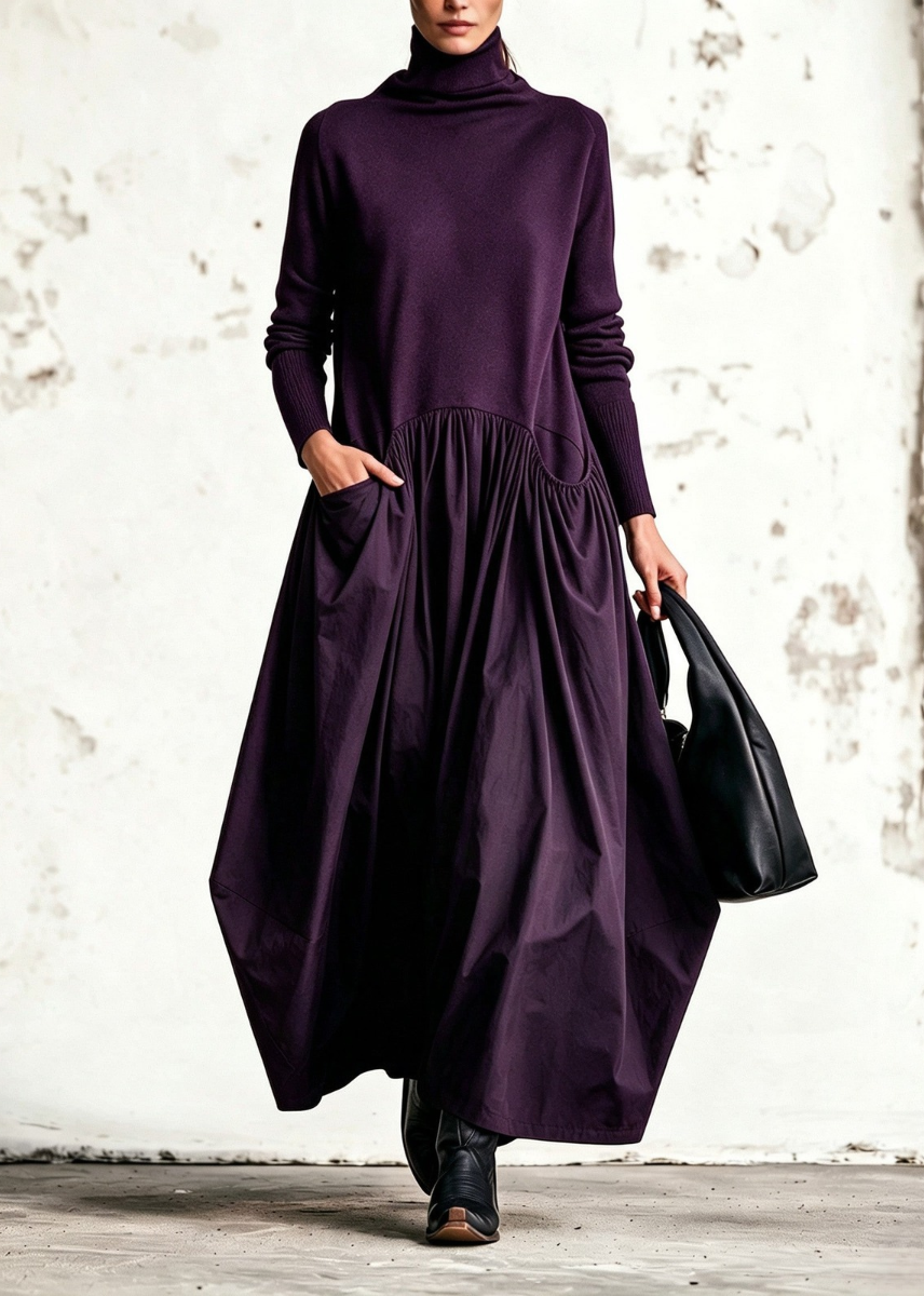 Ariane | Robe longue oversize à col montant et poches