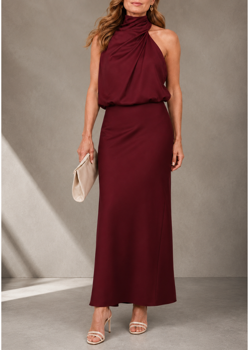 Céleste | Robe midi sans manches avec encolure drapée