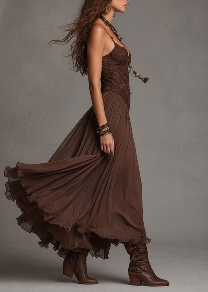 Éléonore | Robe longue en mousseline et dentelle