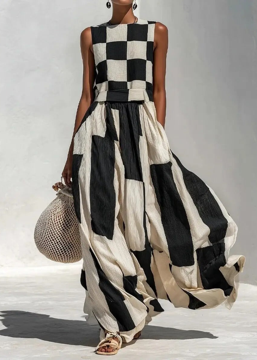 Noa | Robe longue à motifs géométriques noir et blanc