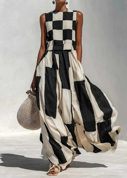 Noa | Robe longue à motifs géométriques noir et blanc