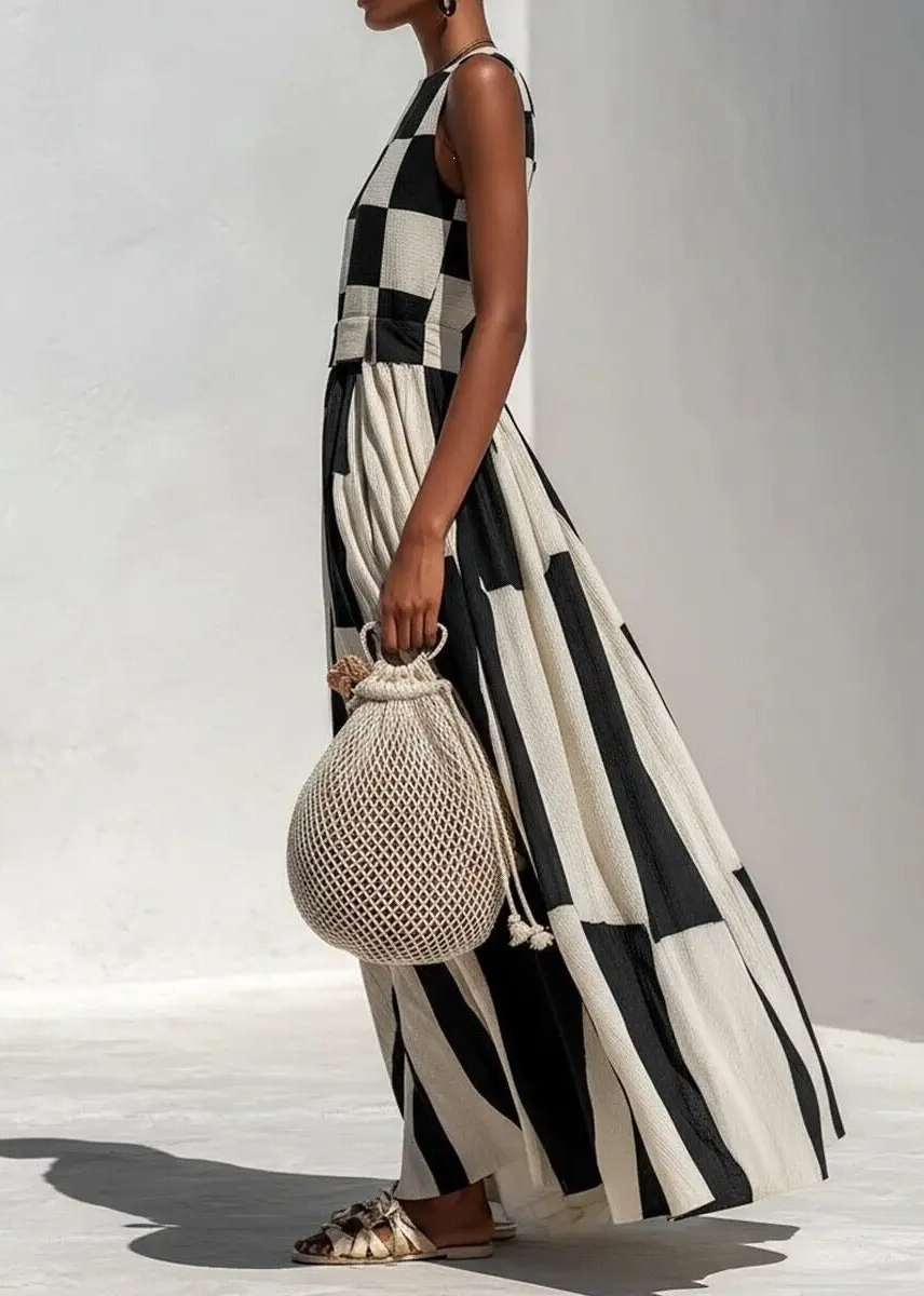 Noa | Robe longue à motifs géométriques noir et blanc