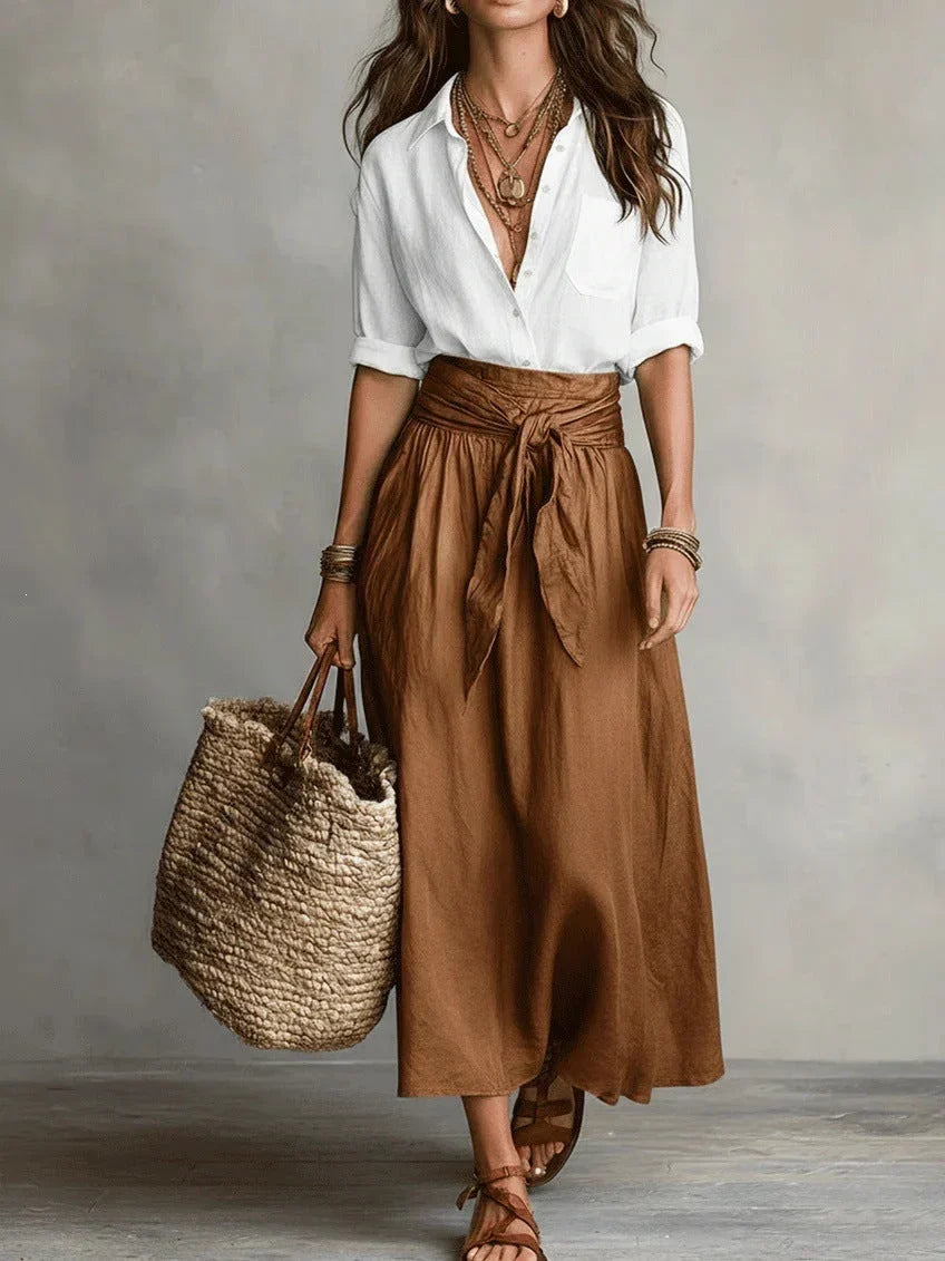 Victoire | Ensemble élégant 2 pièces avec blouse noire et jupe midi