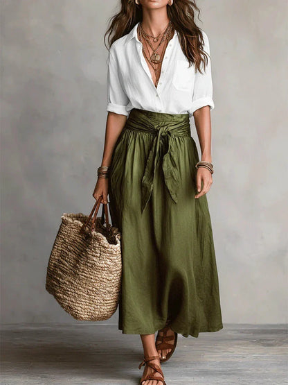 Victoire | Ensemble élégant 2 pièces avec blouse noire et jupe midi