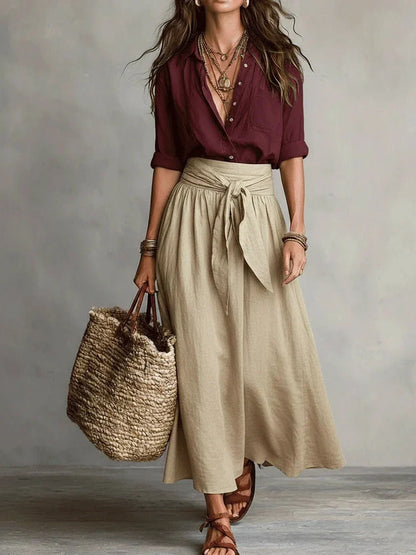 Victoire | Ensemble élégant 2 pièces avec blouse noire et jupe midi