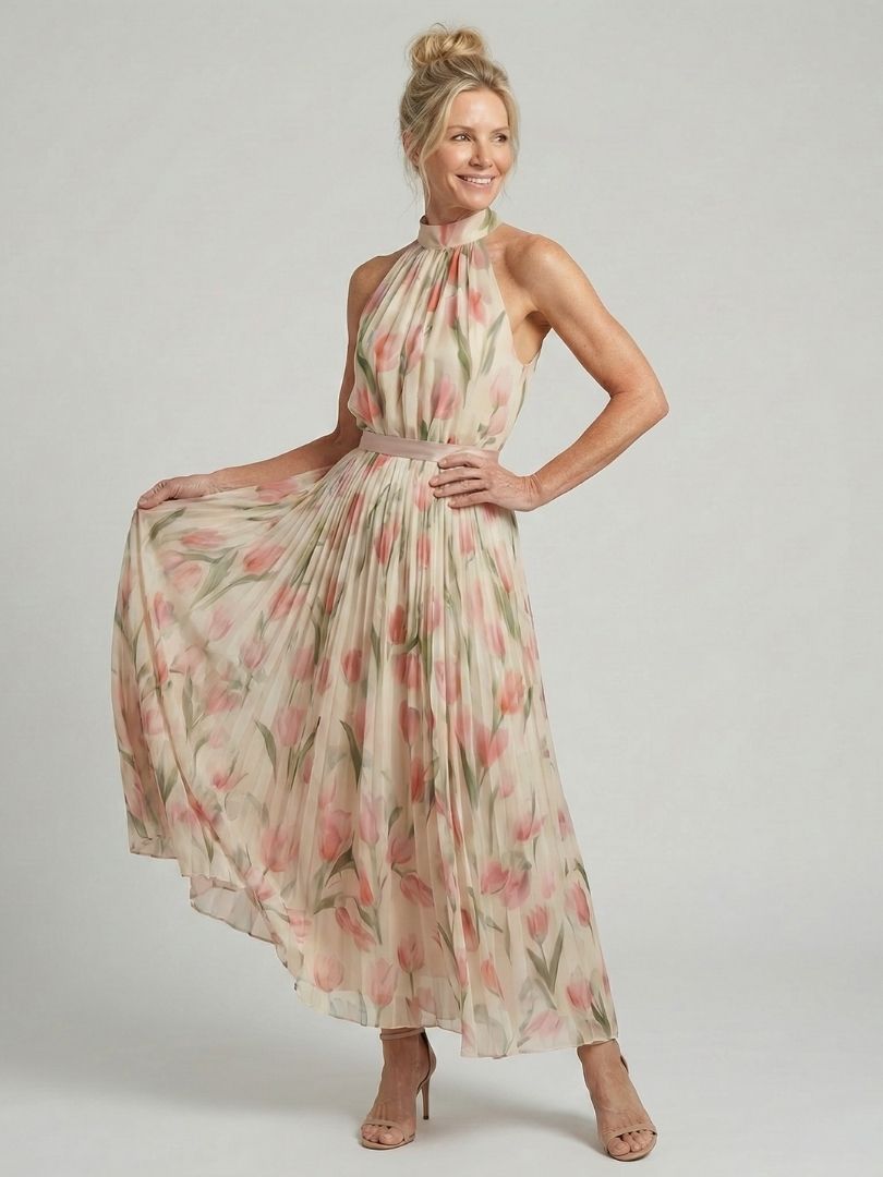 Fleurine | Robe midi florale, col bénitier et taille cintrée
