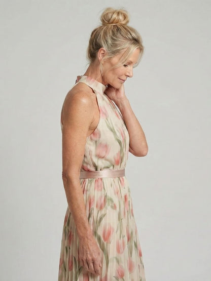 Fleurine | Robe midi florale, col bénitier et taille cintrée