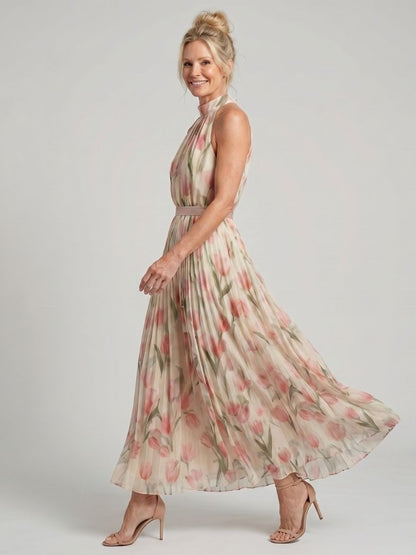 Fleurine | Robe midi florale, col bénitier et taille cintrée