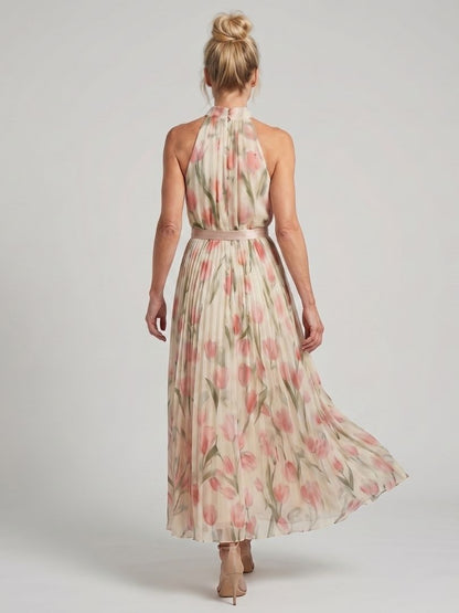 Fleurine | Robe midi florale, col bénitier et taille cintrée