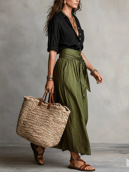 Victoire | Ensemble élégant 2 pièces avec blouse noire et jupe midi