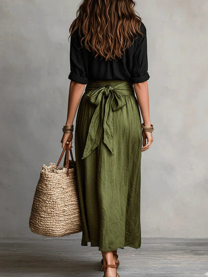 Victoire | Ensemble élégant 2 pièces avec blouse noire et jupe midi