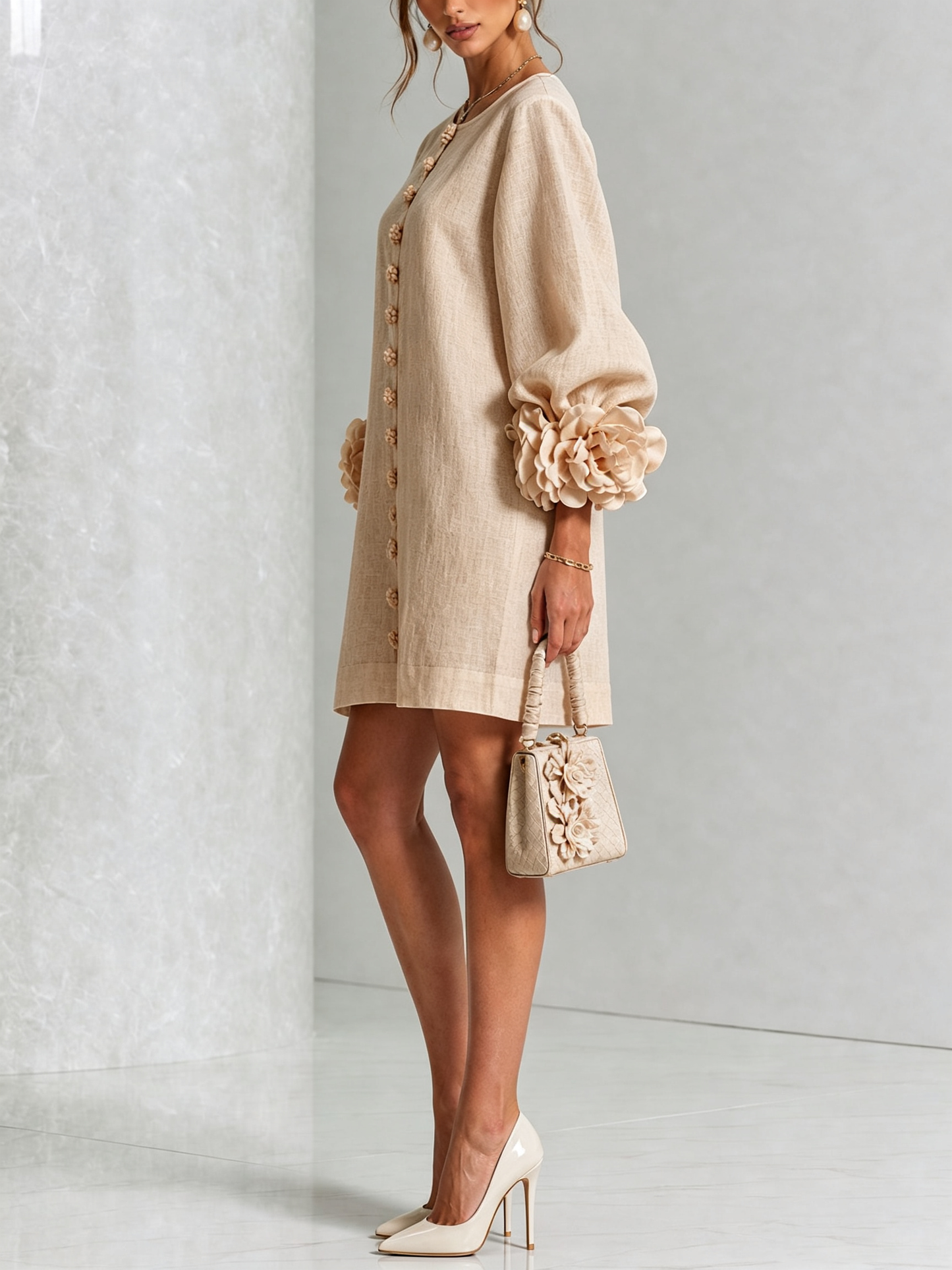 Perle | Mini robe noire imprimé marbre doré et dentelle crochet