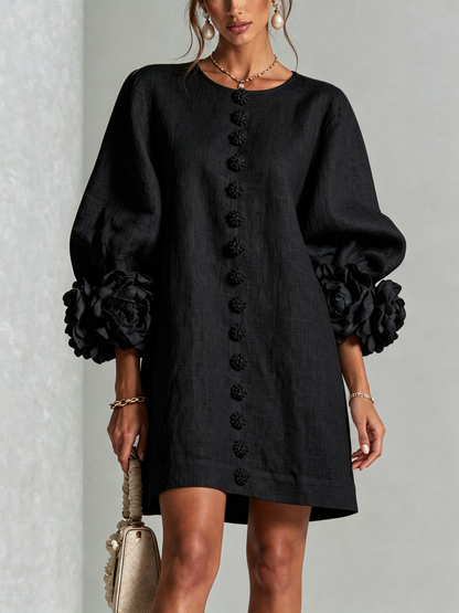 Perle | Mini robe noire imprimé marbre doré et dentelle crochet