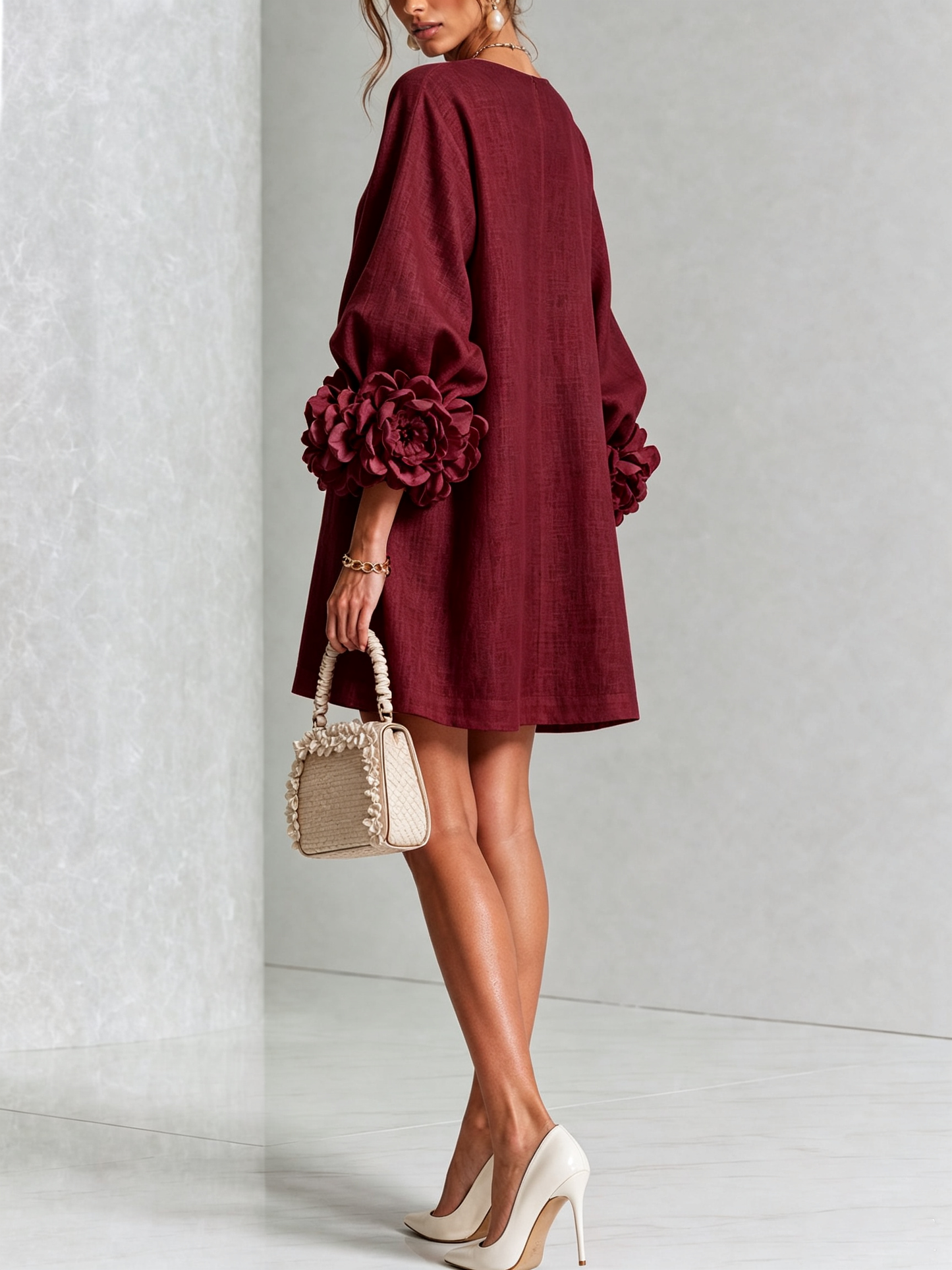 Perle | Mini robe noire imprimé marbre doré et dentelle crochet