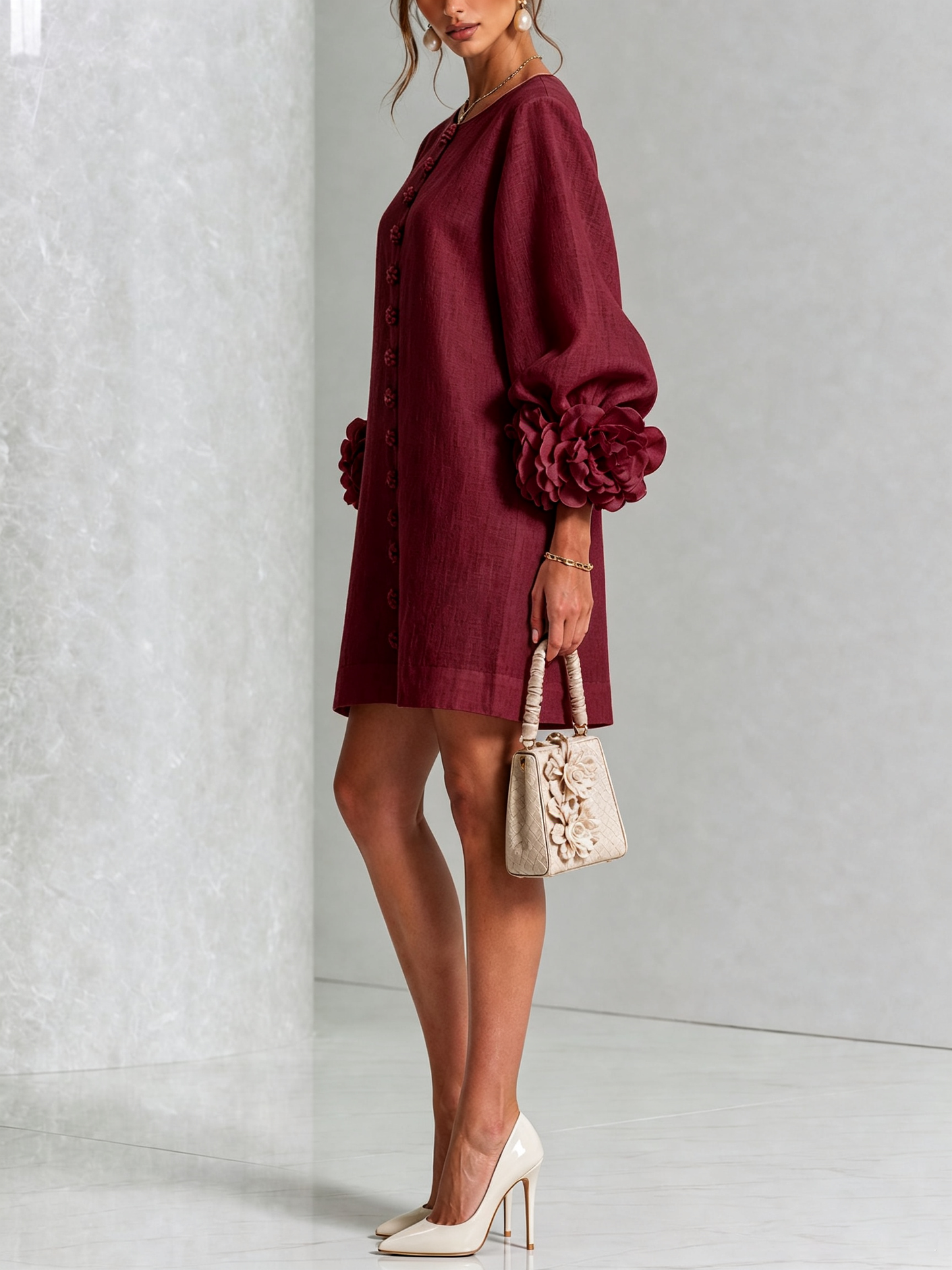 Perle | Mini robe noire imprimé marbre doré et dentelle crochet