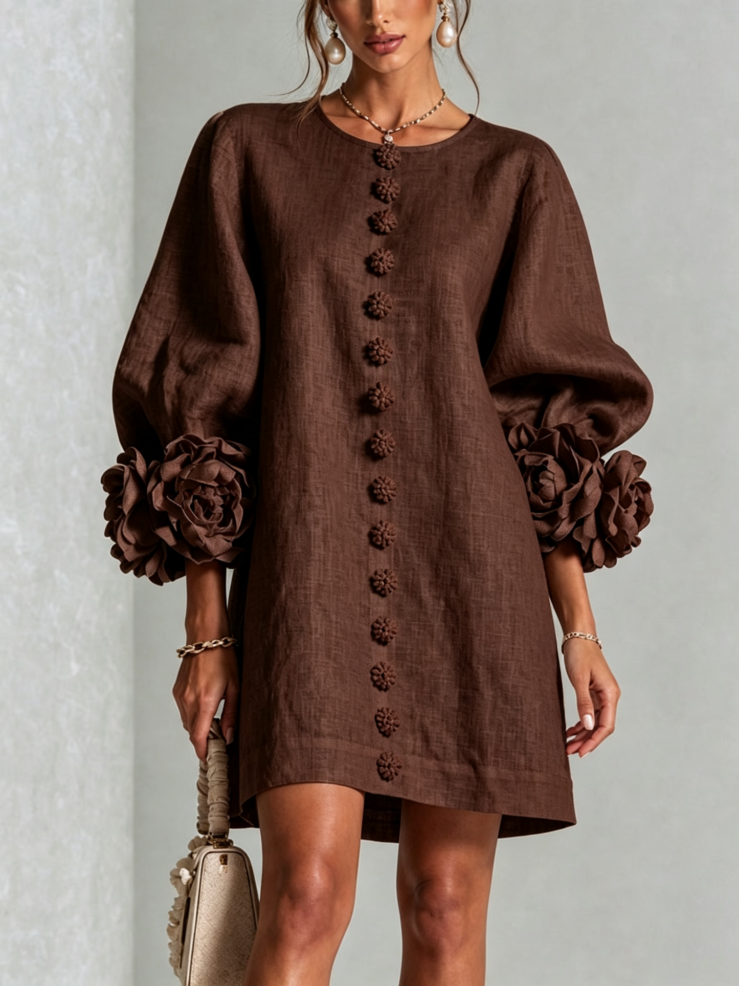 Perle | Mini robe noire imprimé marbre doré et dentelle crochet