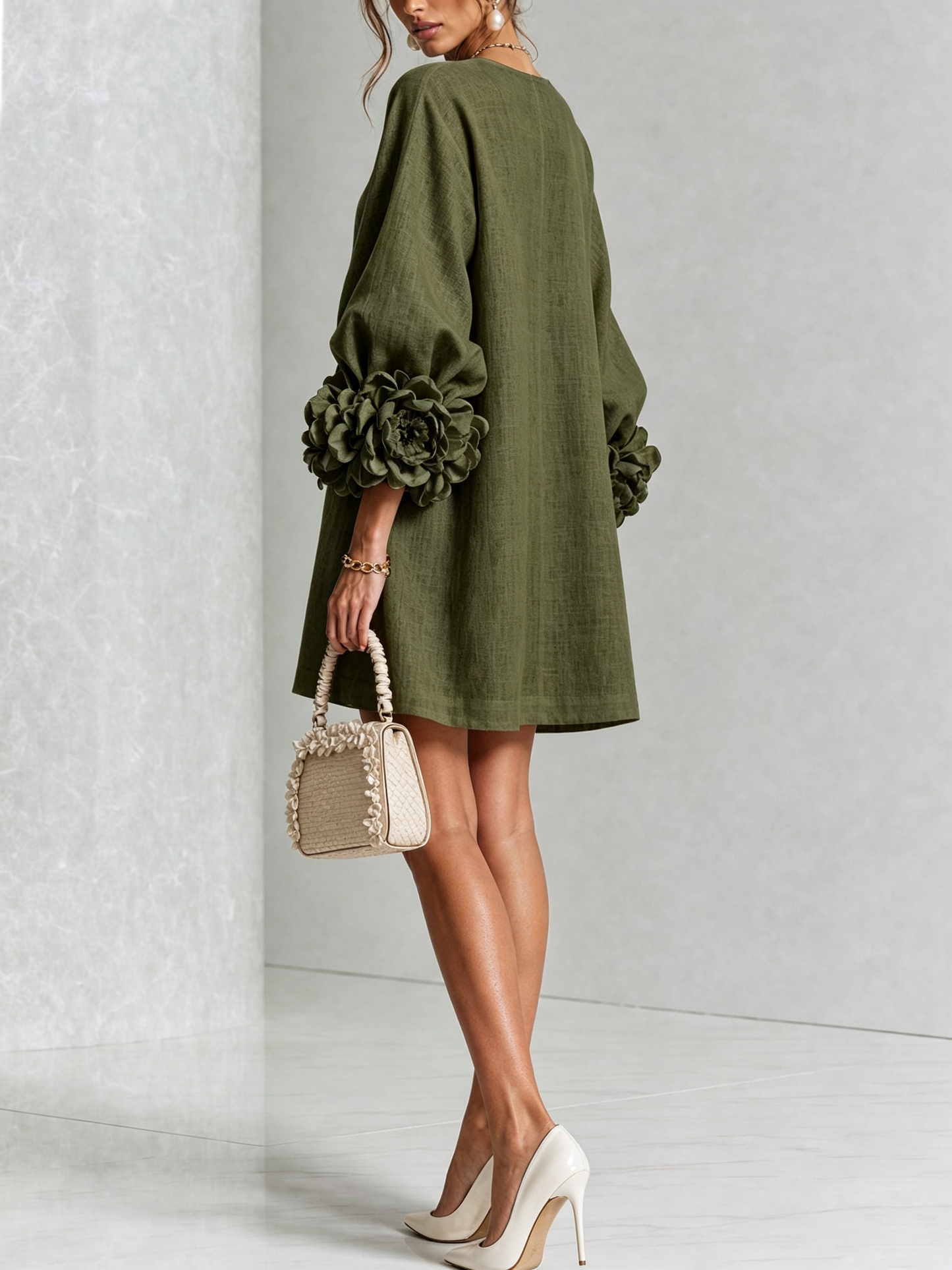 Perle | Mini robe noire imprimé marbre doré et dentelle crochet