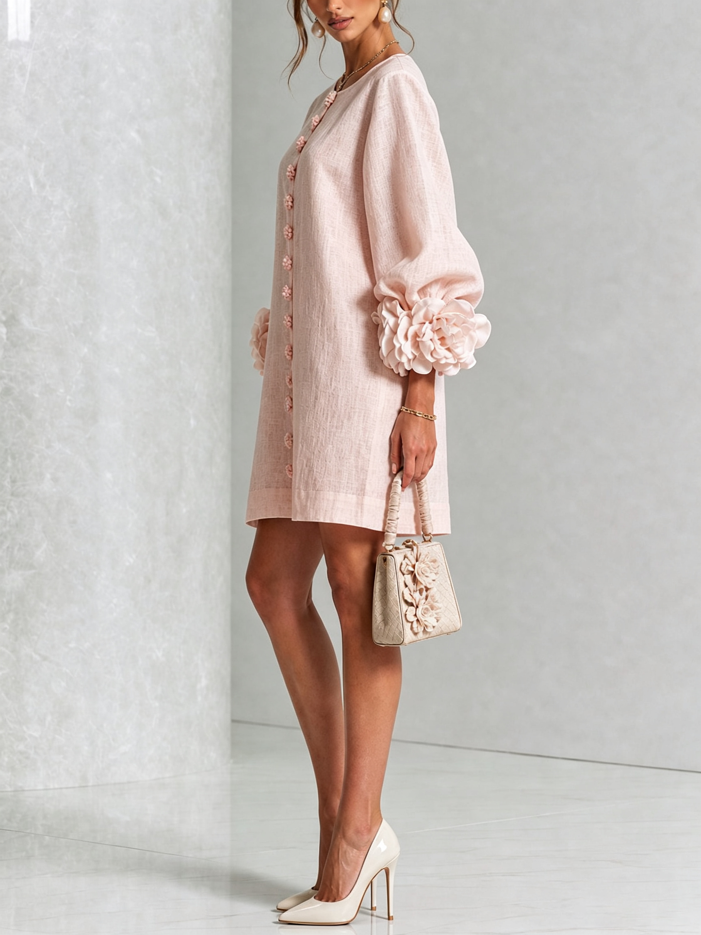 Perle | Mini robe noire imprimé marbre doré et dentelle crochet