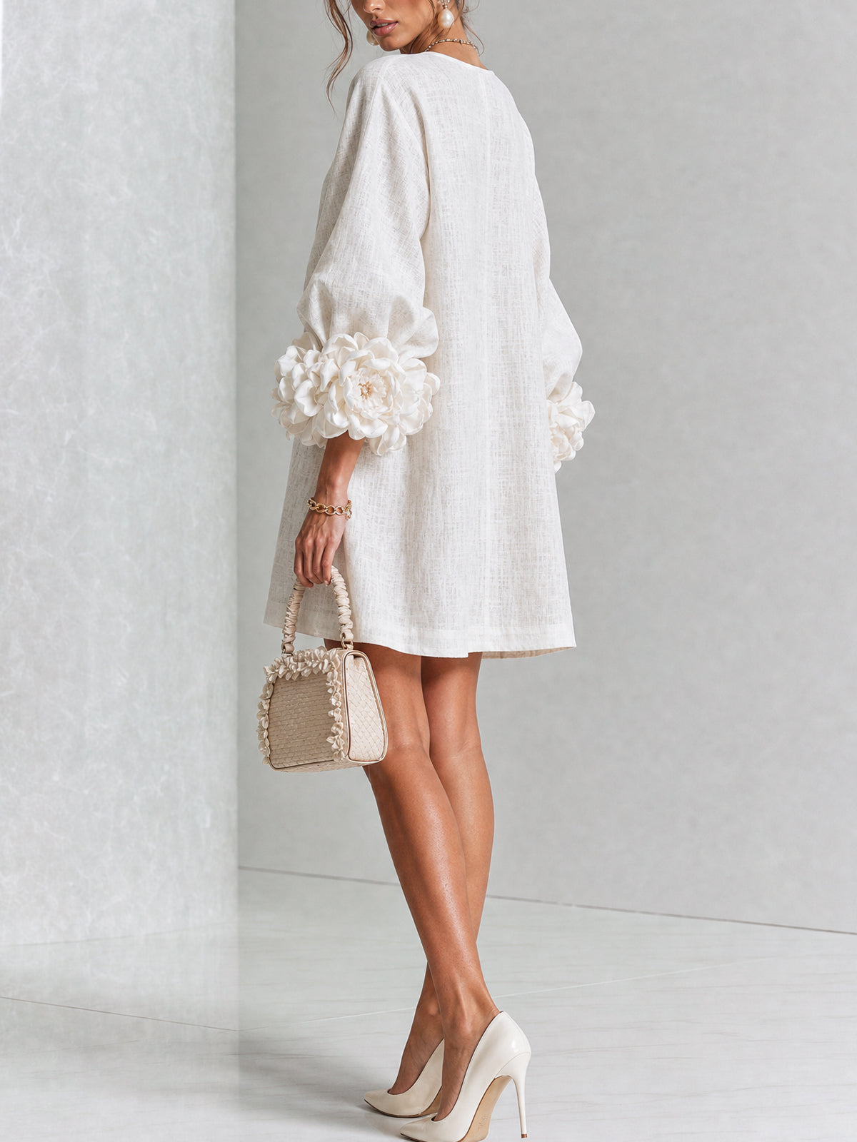 Perle | Mini robe noire imprimé marbre doré et dentelle crochet