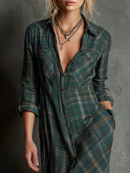 Madeleine | Robe chemise longue à carreaux vichy