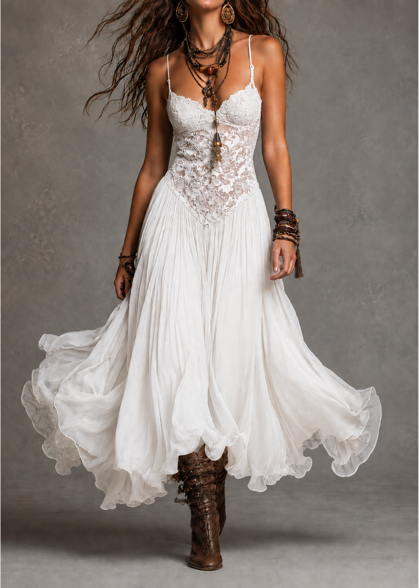 Éléonore | Robe longue en mousseline et dentelle