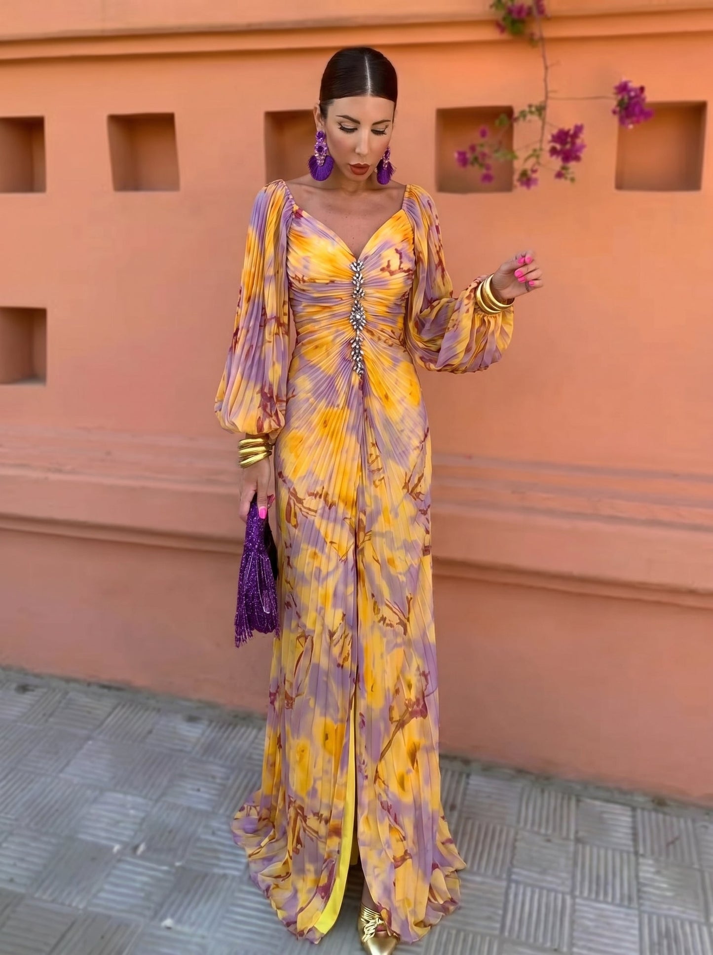 Geneviève | Robe Longue Fleurie à Décolleté Plongeant